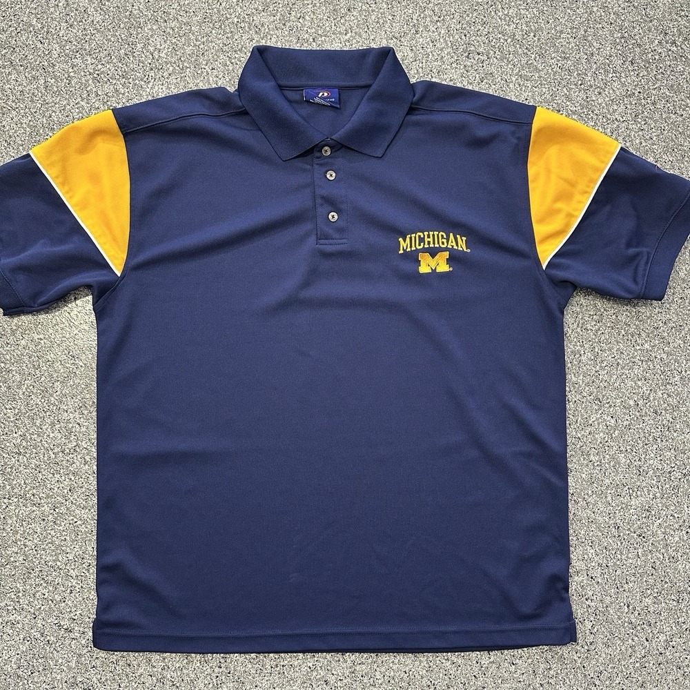 Vintage Pro Player Michigan Wolverines Polo Shirt Mens L Navy Yellow Collared